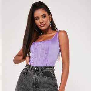 Missguided Lilac Satin Corset Detail Bodysuit